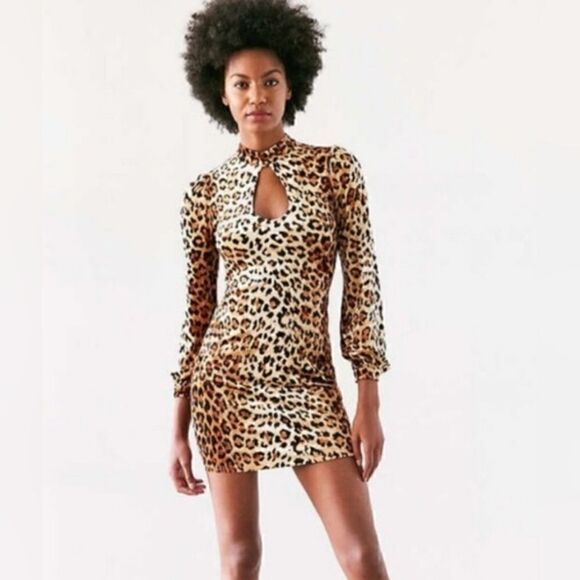 Urban Outfitters Silence + Noise Velvet Leopard Bodycon Dress Keyhole detail | S - Picture 1 of 11